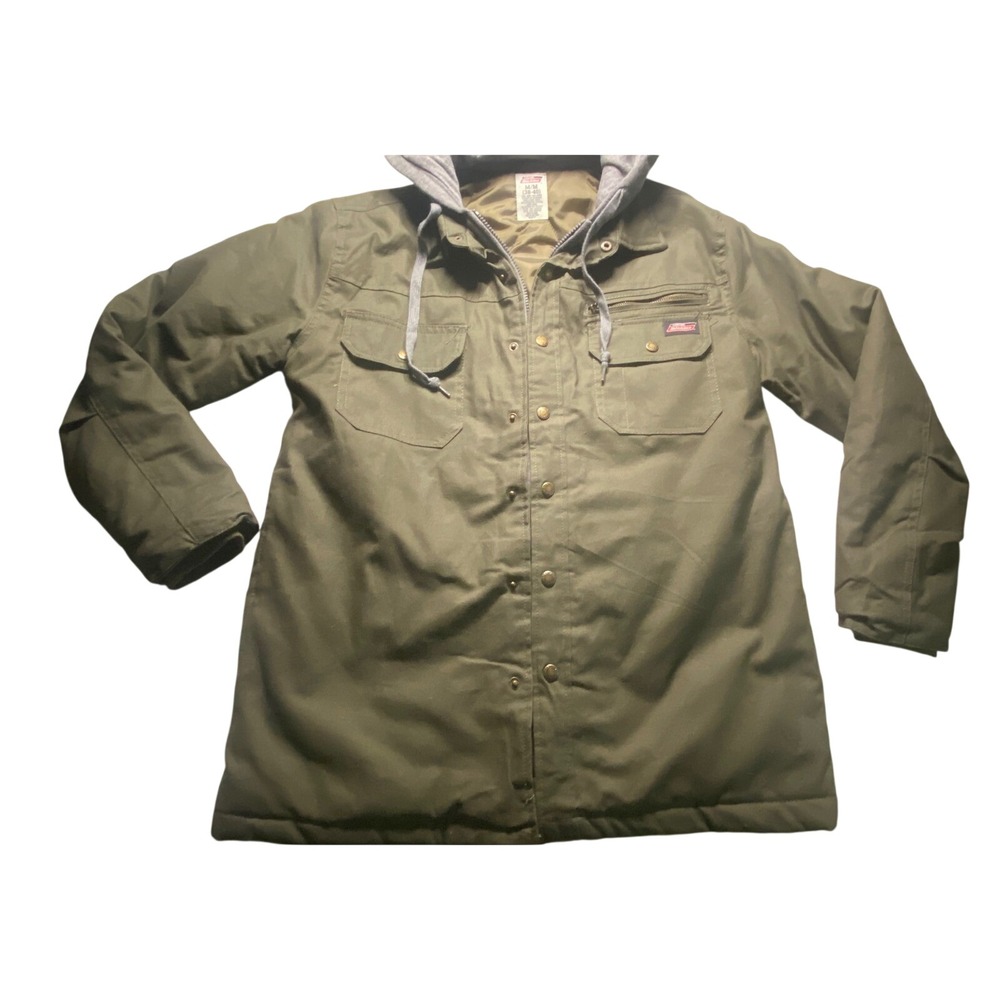 Dickies Mens Hooded Canvas Work Jacket Olive Green Quilted Lined Coat 5319 Med‎
